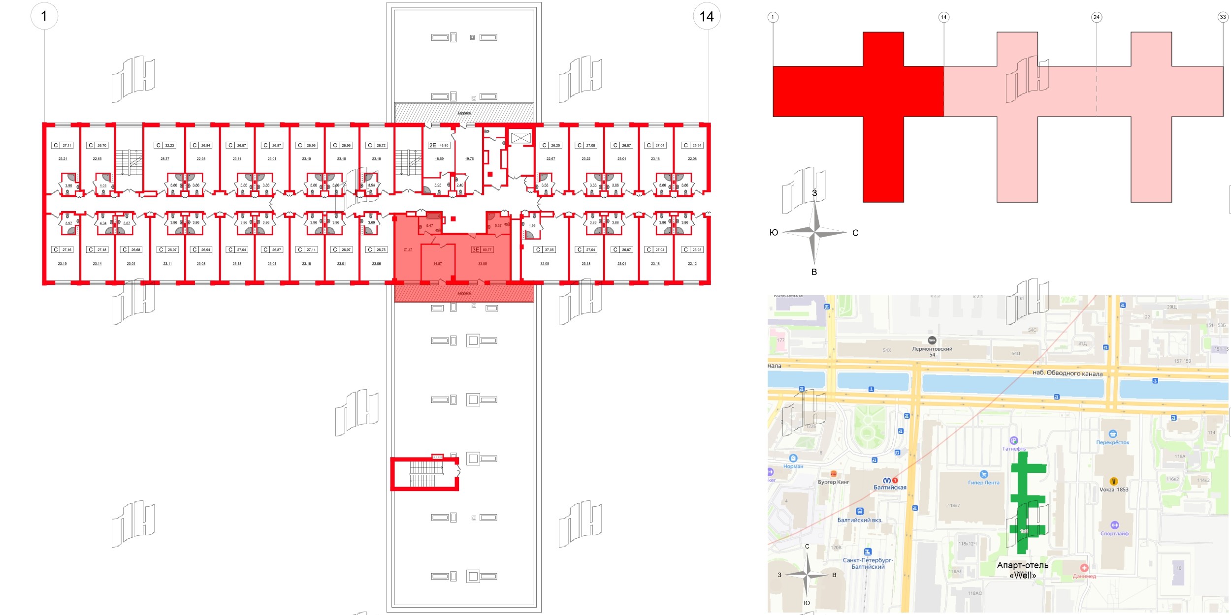 Апартаменты в ЖК Апарт-отель Well , 2 комнатные, 80.77 м², 10 этаж
